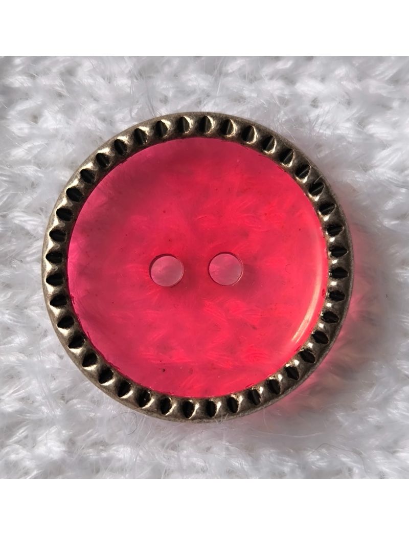 Knopf pink mit silbernem Rand 23mm